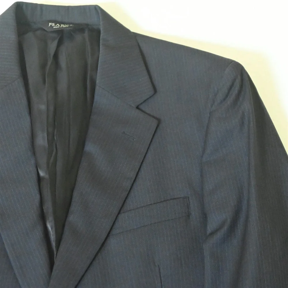 Jos. A Bank 42L Navy Blue Striped 100% Wool Mens Blazer Suit‎ Jacket Sport Coat
